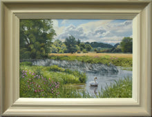 Load image into Gallery viewer, Swan on the Nene Millstream at Castor, by Peter Barker RSMA
